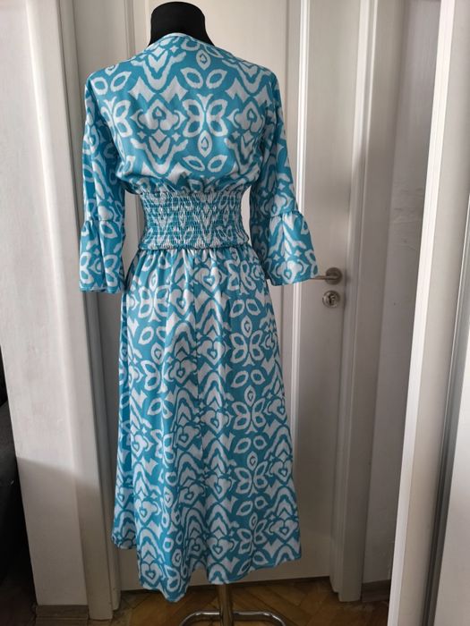 Rochie lunga de vara din vascoza racoroasa imprimeu aqua