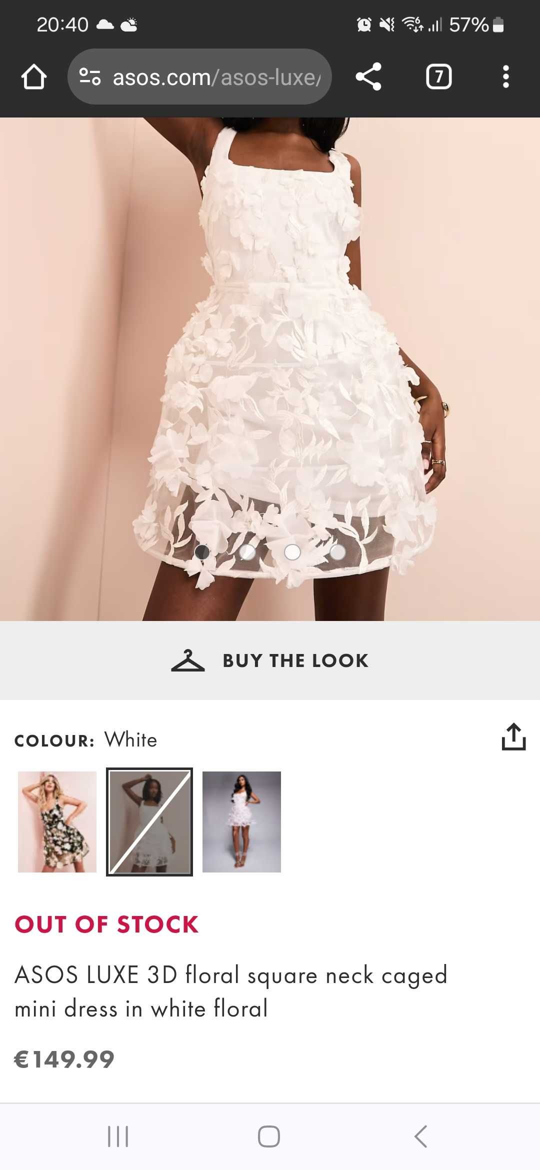 Нова бяла рокля ASOS LUXE с 3D цветя (сватбена, бал, парти)-р-р S и XS