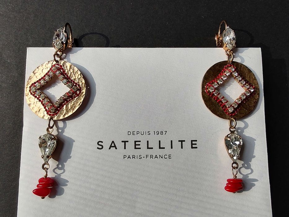 Cercei festivi "Satelite" cu cristale si coral