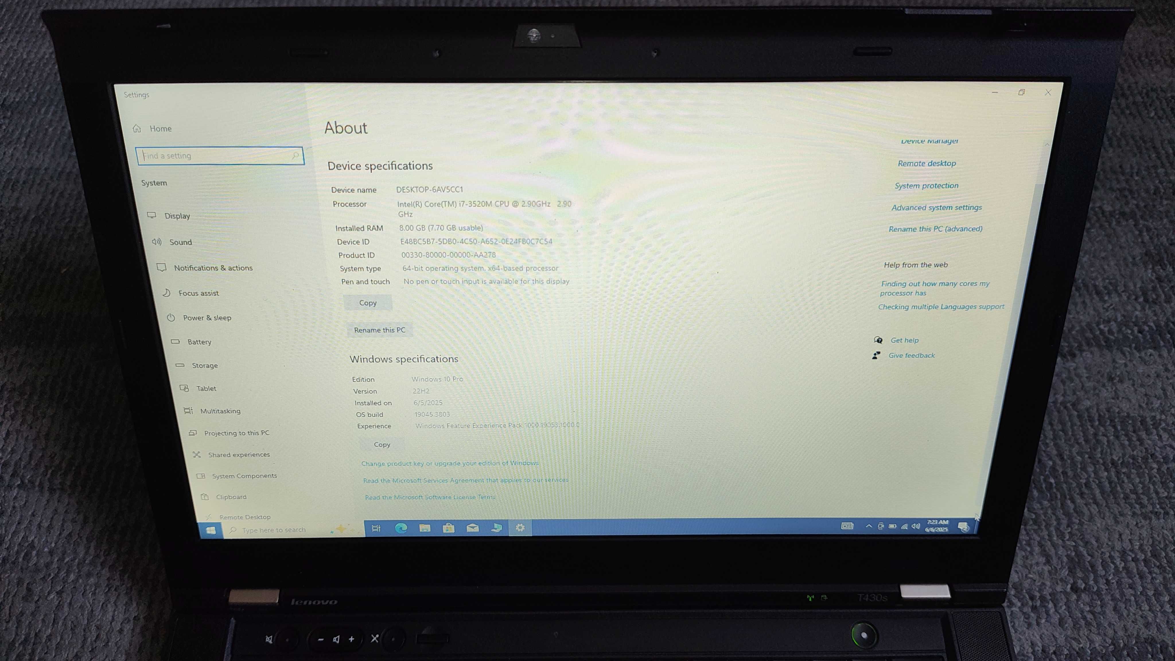 Laptop Lenovo Intel Core I7 3520M  8gb ddr3 display 14inch