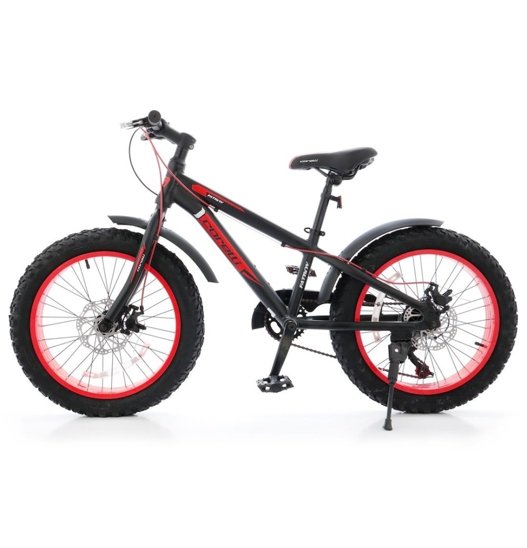 Bicicleta Corelli FatBike 20", culoare alb-rosu, Shimano, Frane Disc M