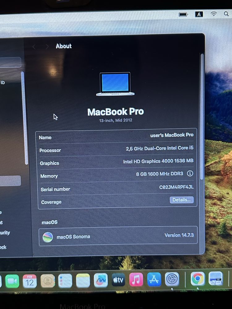 Macbook pro mid 2012 ssd + hdd 8gb ram