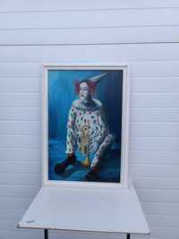 Холандски художник Голямо маслено платно Тъжен Клоун с подпис