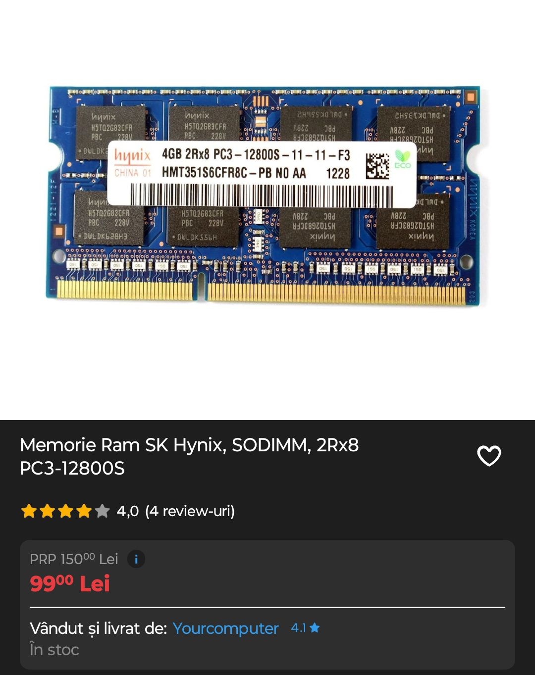 Memorie RAM Hynix 8GB DDR3 1600 MacBook