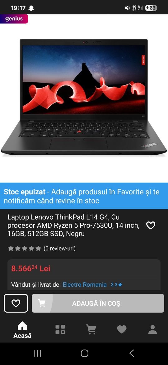 Leptop lenovo Think L14 cu procesor AMD Ryzen 5 pro-7530u 14 inch 16