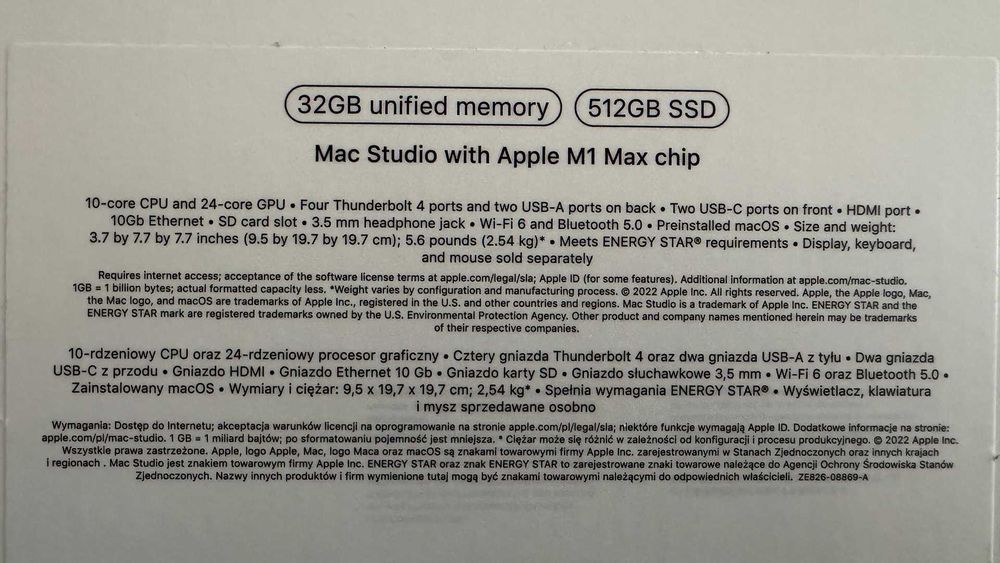 Apple M1 Studio Max 10-core CPU, 24-core GPU, 32GB RAM, 512GB SSD