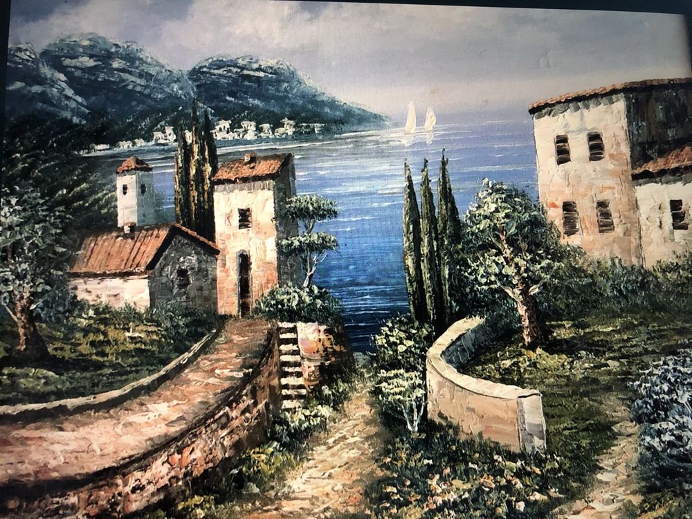 Tablou,pictura italiana in ulei pe panza,peisaj marin toscan