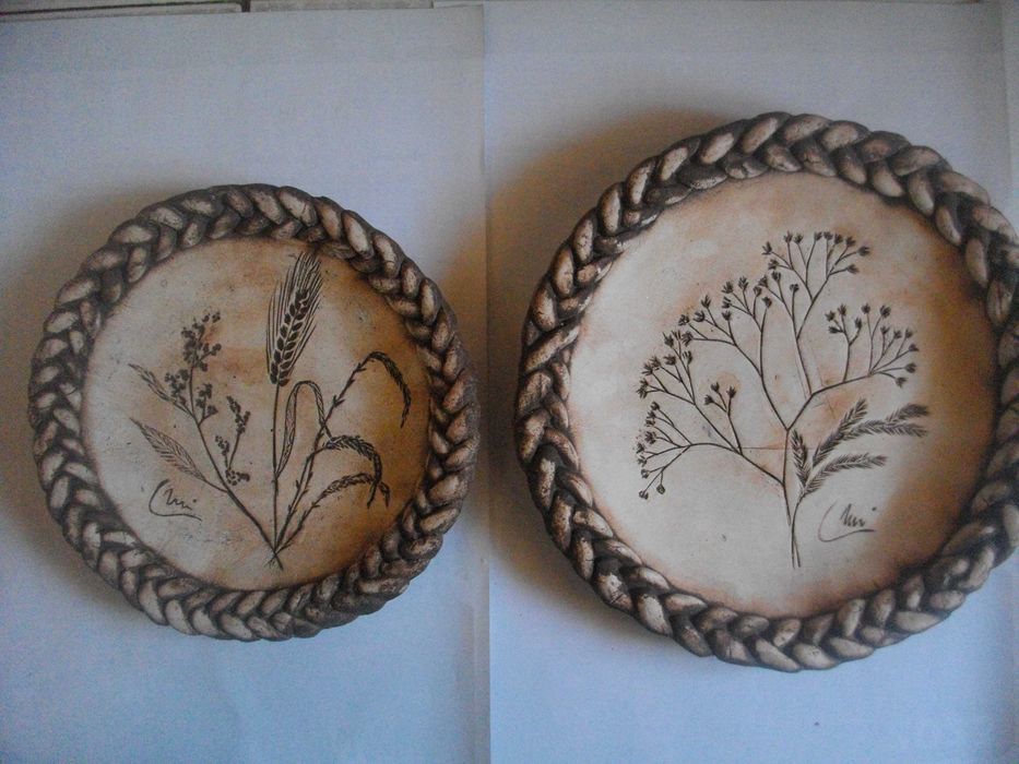 Стари Декоративни Фигурални Чинии-Ръчни-За Окачване-Големи-ф280/ф220мм