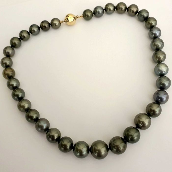 Colier Perle Tahitiene Mari Rotunde 14Mm Si Aur 14K