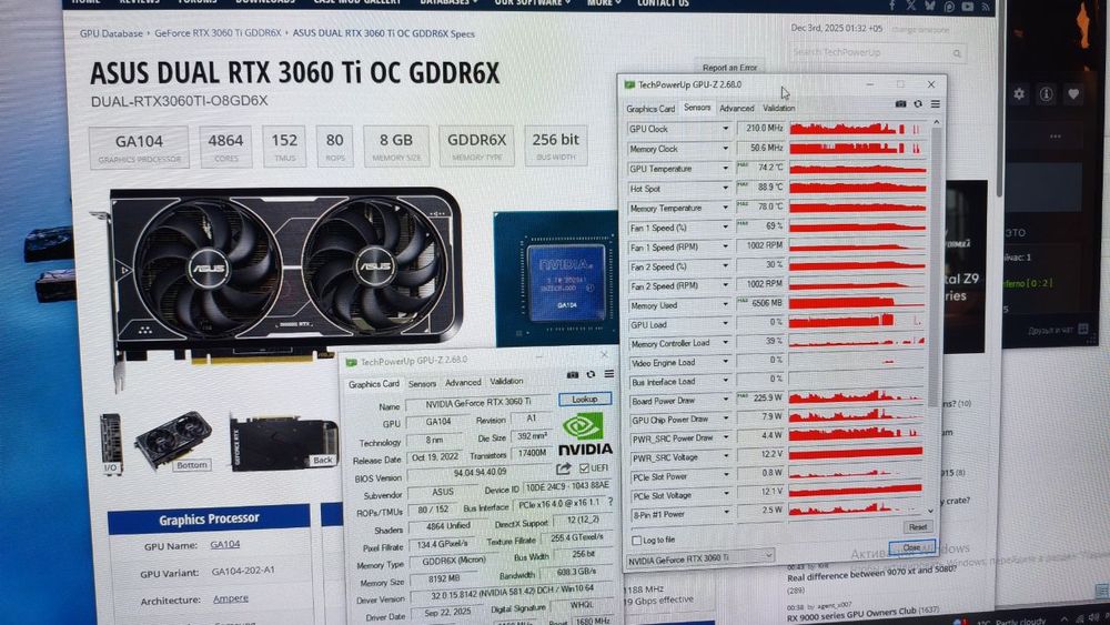 RTX 3060TI 8GB GDDR6X ASUS Dual видеокарта