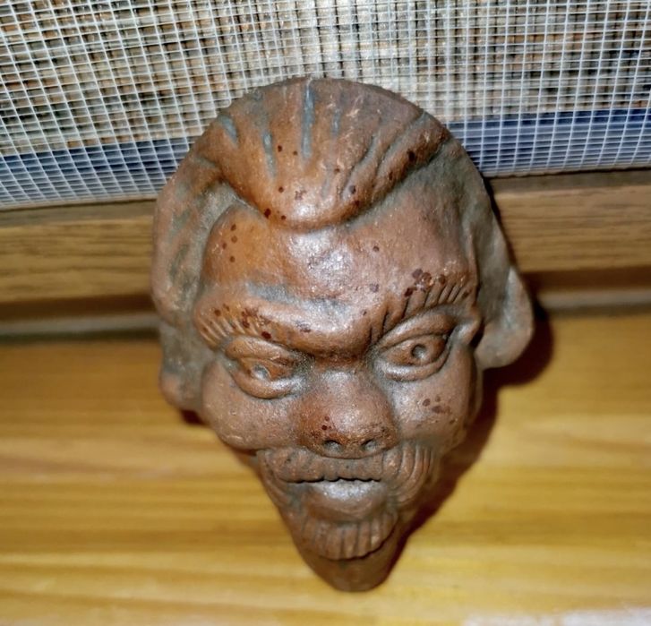 Антикварна автентична японска керамична маска глава бюст самурай фигур