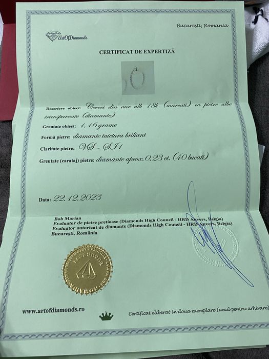 Cercei diamante 1500 lei
