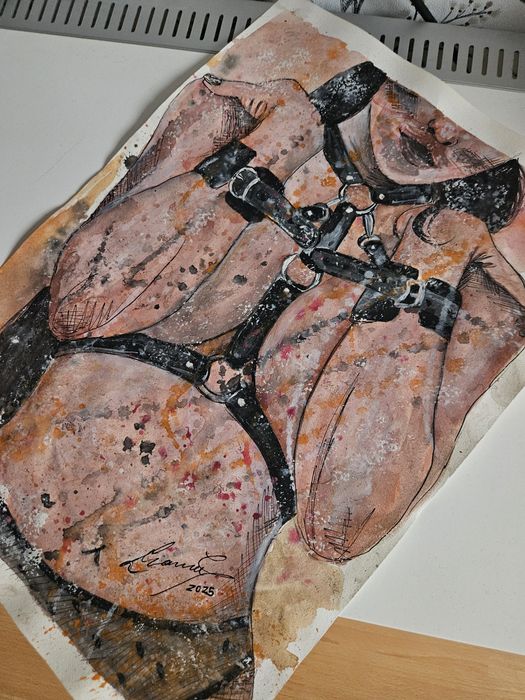 Pictura in acuarea, nud artistic femeie