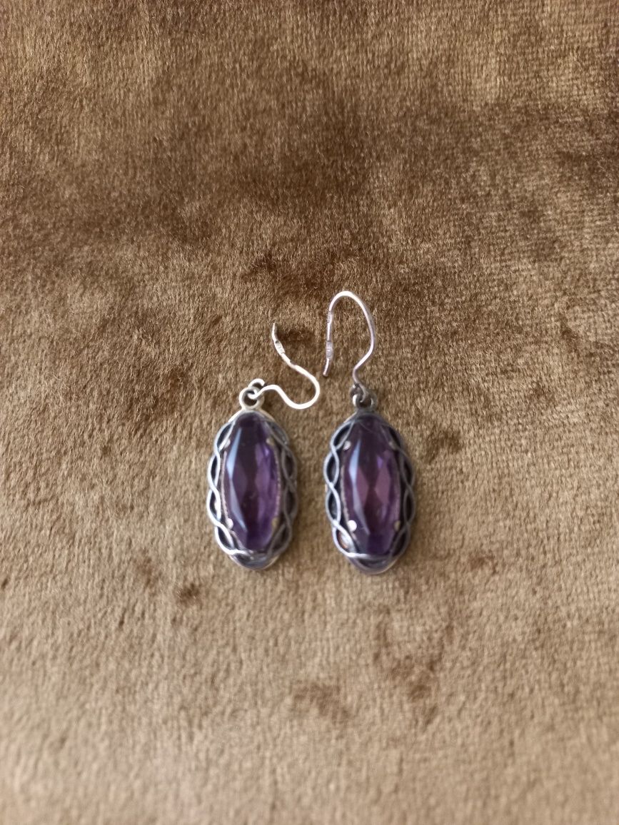Крупные серьги 875 пр., позолота, аметисты СССР