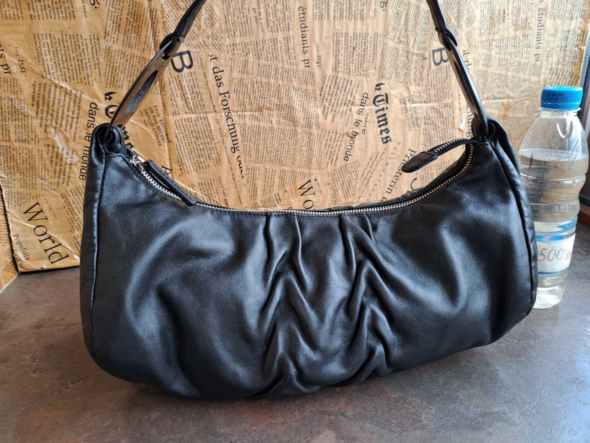 дамска чанта,Pierre Cardin-черна кожена торба-естествена кожа