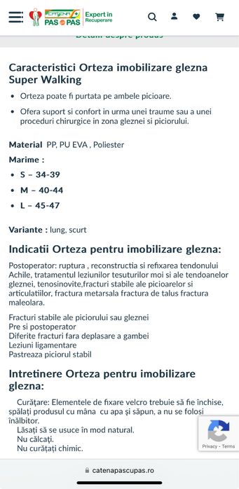 Orteza imobilizare - S - igienizata si dezinfectata