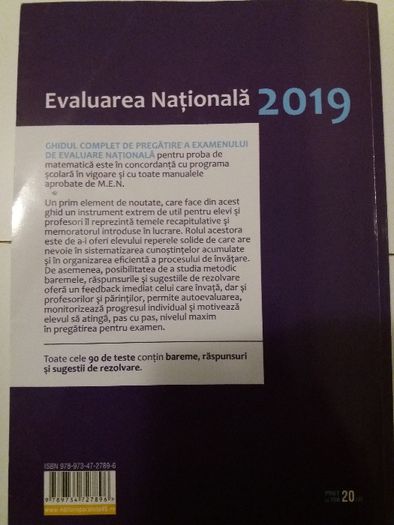 Matematica. Evaluare Nationala 2019. Clasa a VIII-a