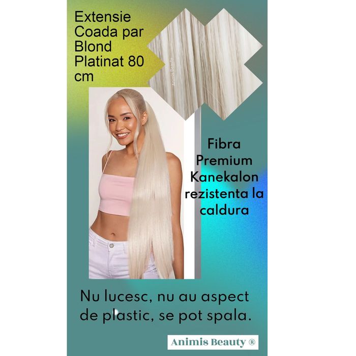 Coada par BLOND platinat deschis, 80 cm, 180 gr, extensii și cozi NOI