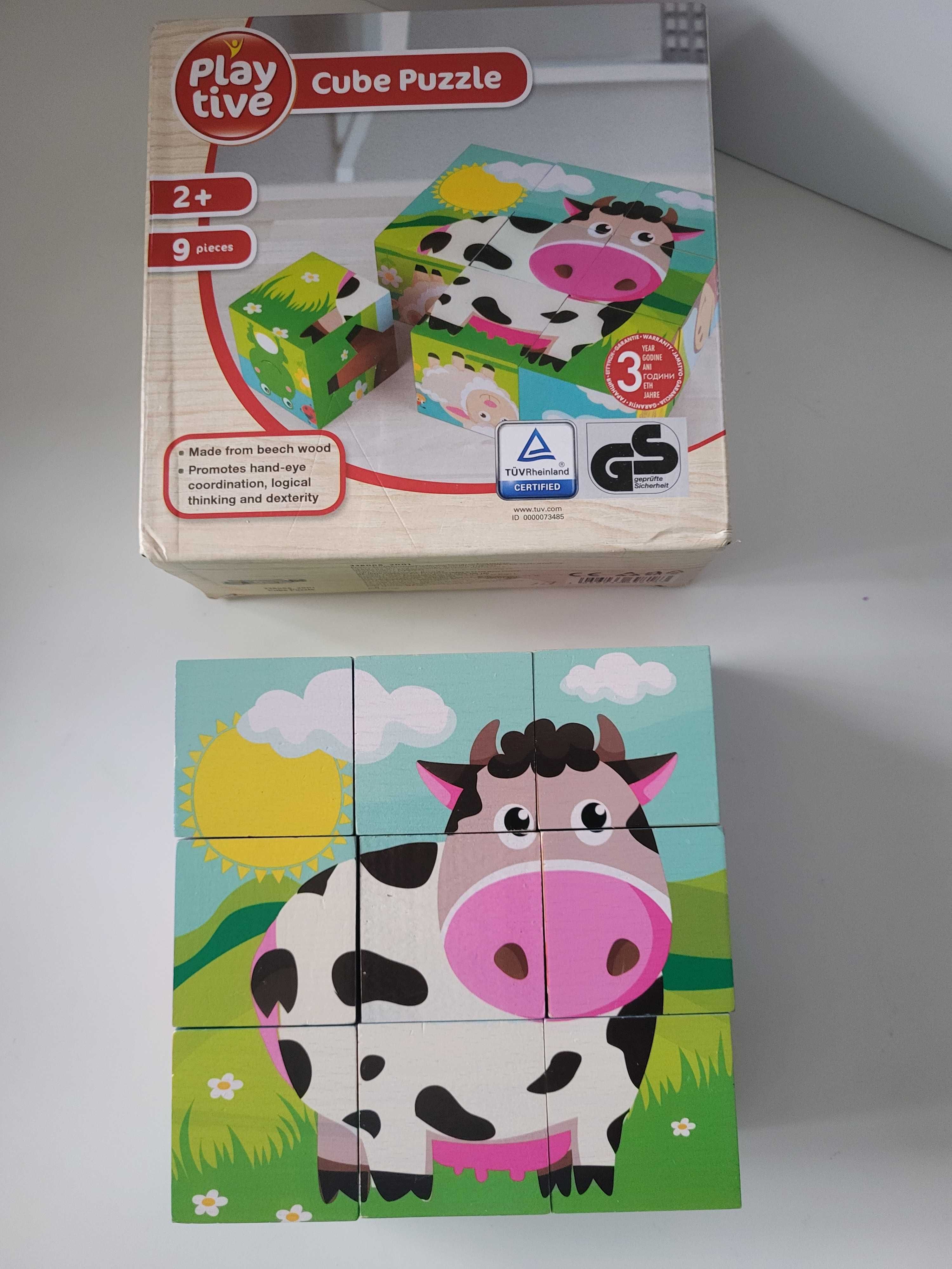 Set 6 puzzle cubic din lemn – Animale domestice, 9 cuburi