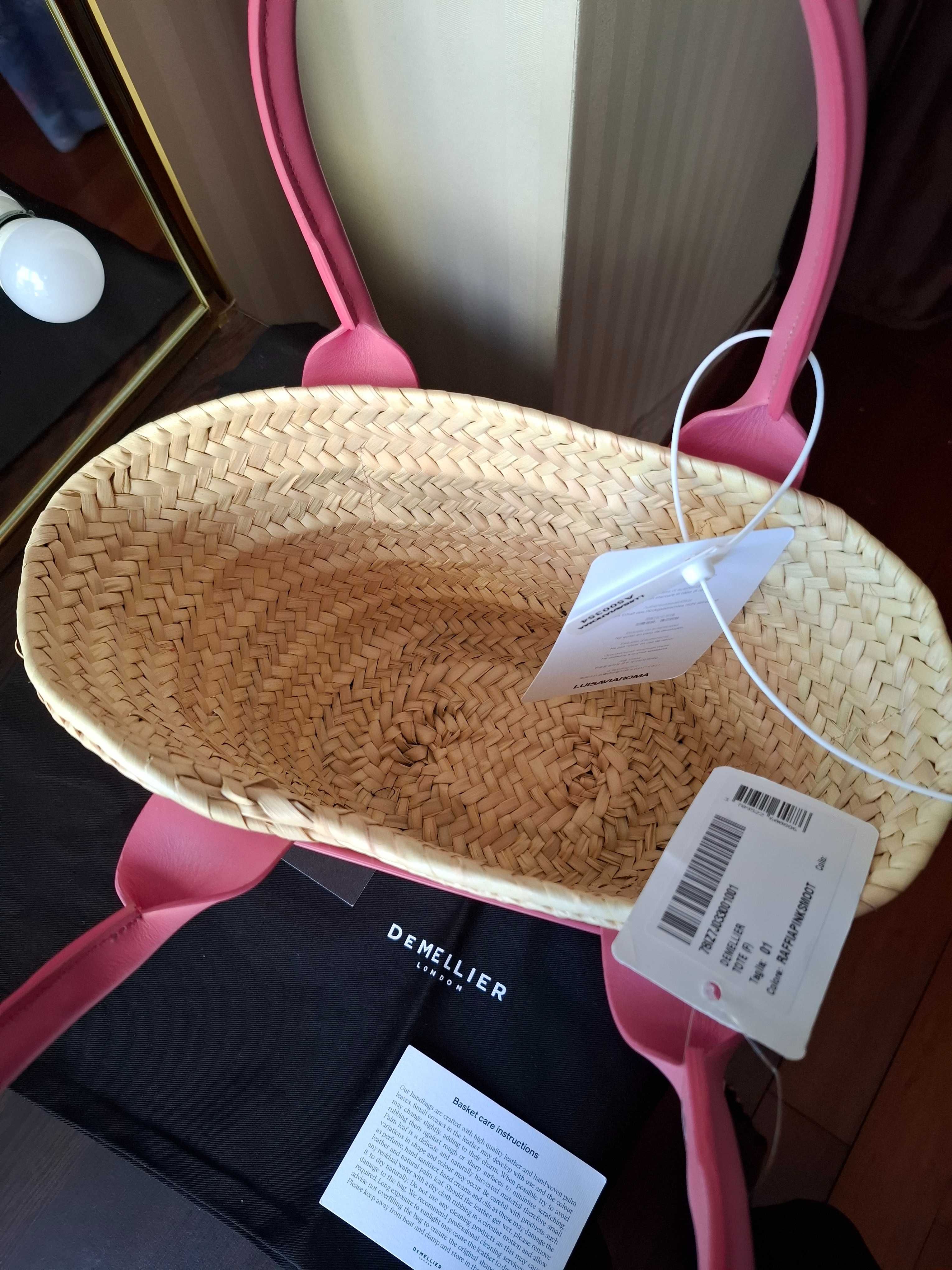 DEMELLIER Geanta De Plajă Originală Pink Mini Santorini Raffia Tote
