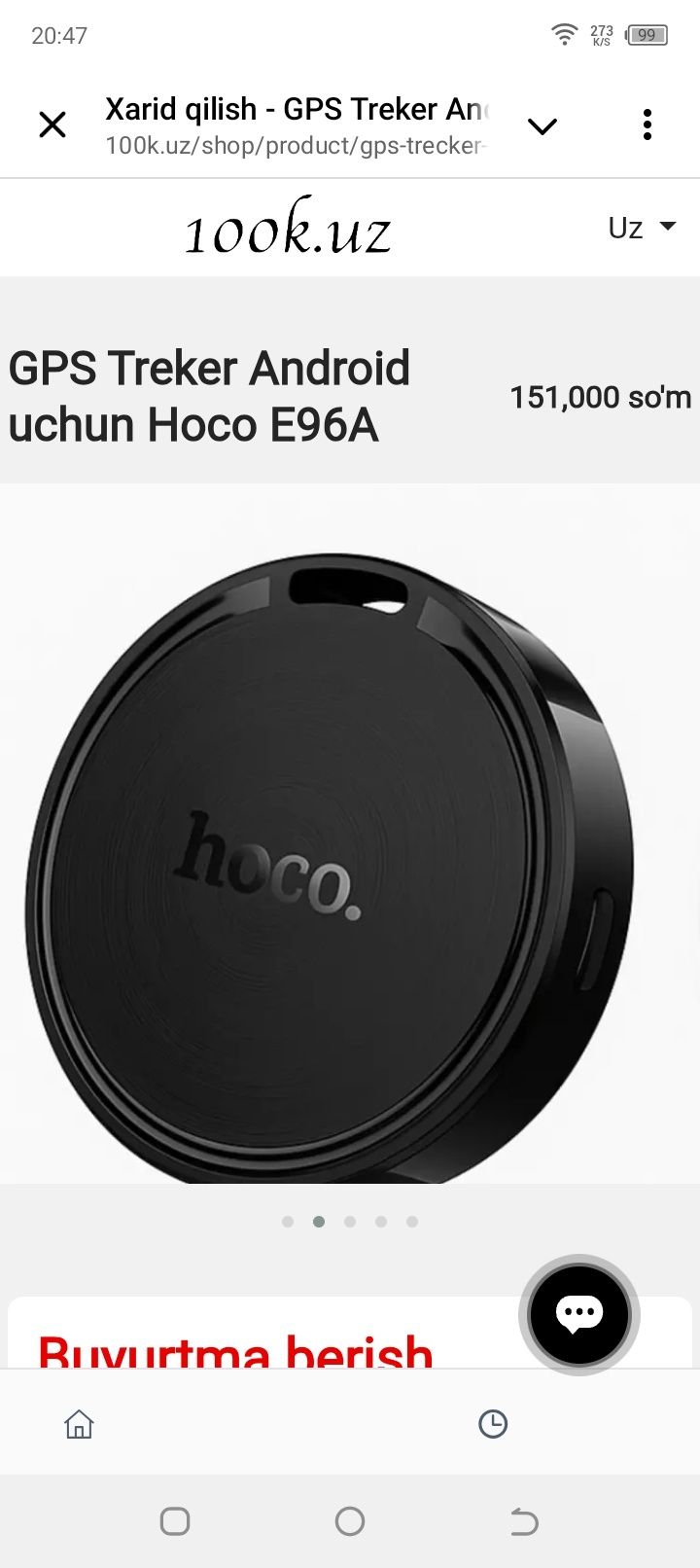 GPS Treker Android uchun Hoco E96A