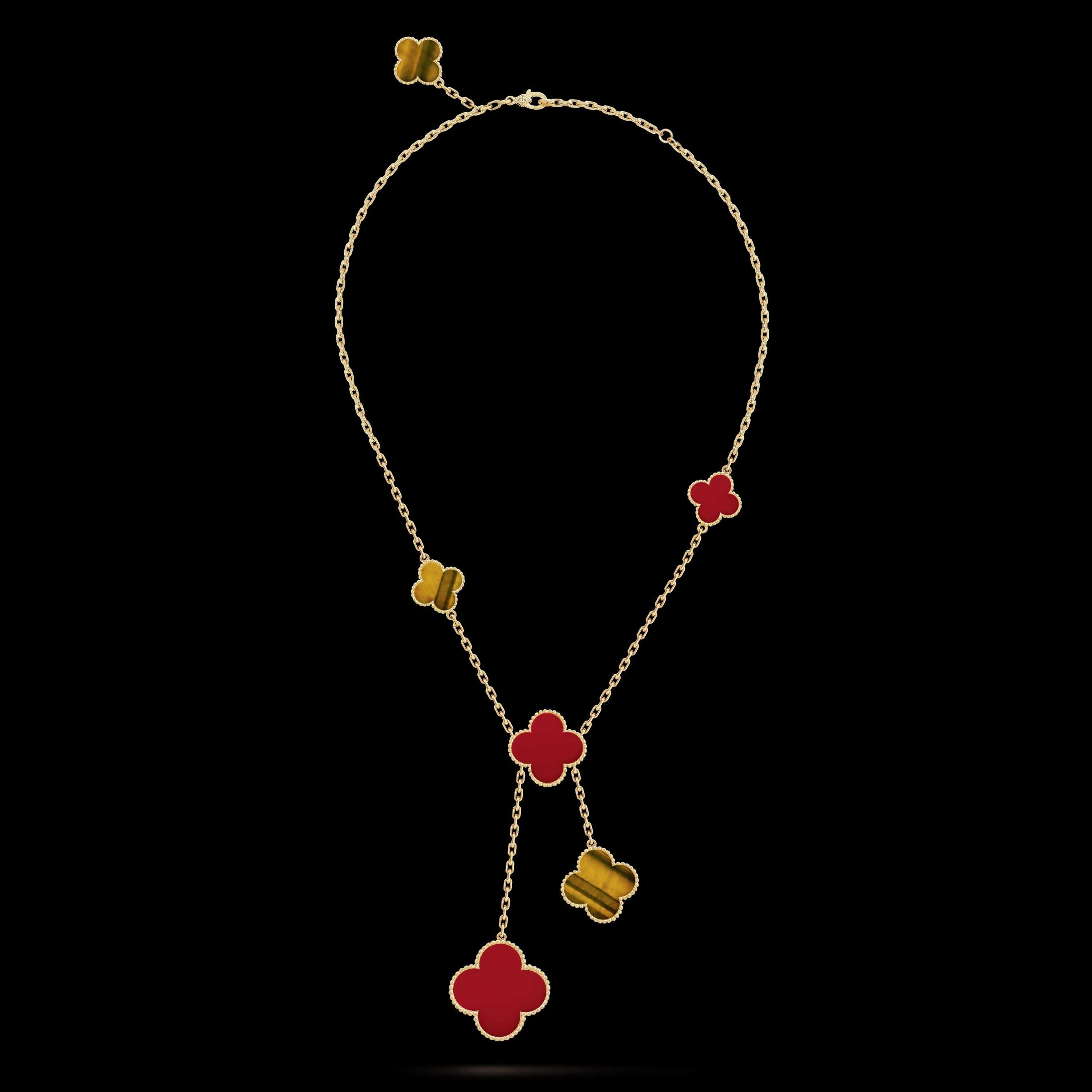 Van Cleef & Arpels VCA Gold Magic Red Tiger Eye Alhambra Дамско Колие