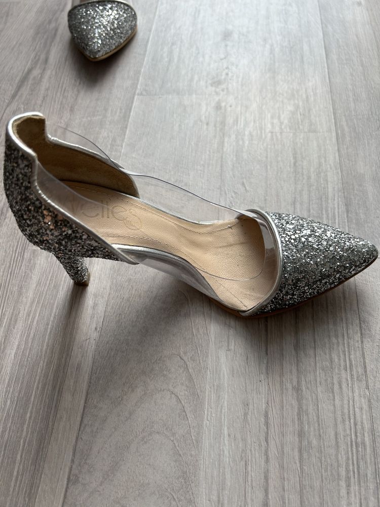 Pantofi dama argintii piele naturata Yvettes