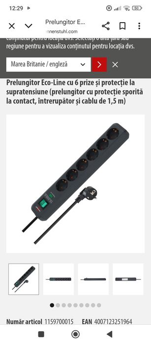 Prelungitor Eco-Line cu 6 prize și protecție la supratensiune (prelung