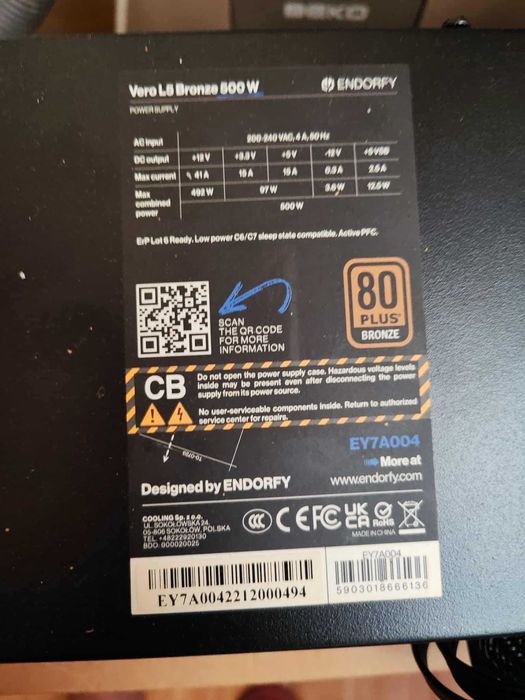 Захранване Endorfy Vero L5, 500W, Active PFC, 80 PLUS Bronze