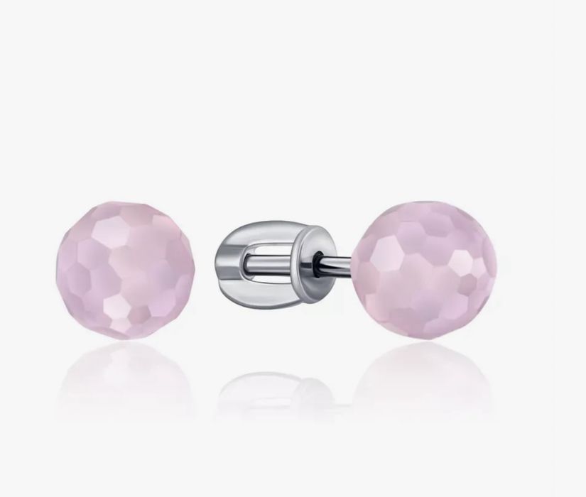 Серьги гвоздики серебряные с розовым кварцем