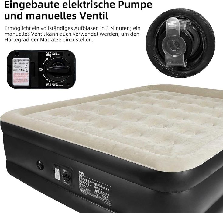 Meldoz Единичен надуваем матрак с вградена помпа, за гости за къмпинг