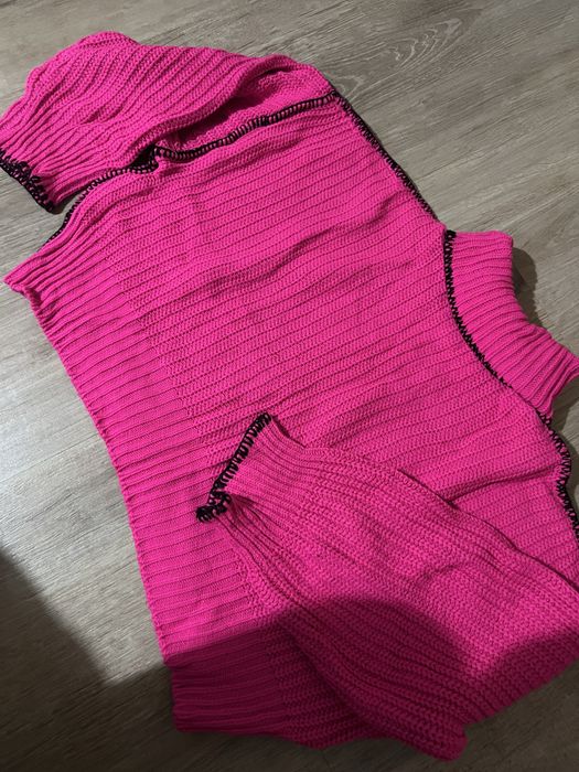Розова рипсена полу яка блуза