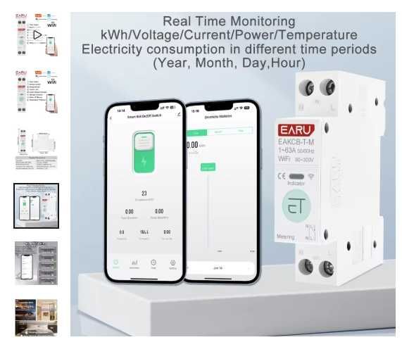 tuya wifi Smart Circuit Breaker mcb EARU, Diferential ETEK 30mA, 20A