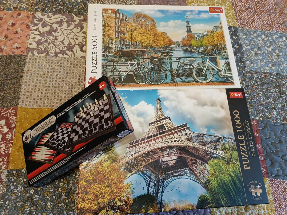 Комплект два пъзела и шах,дама и табла