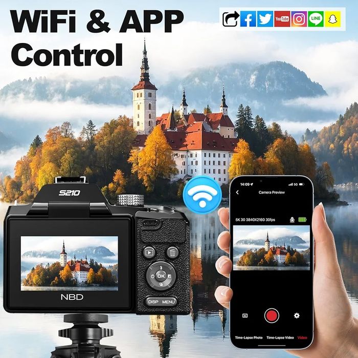 NBD 5K DSLR фотоапарат, 64MP Ultra HD, 16x оптично увеличение, Wi-Fi у