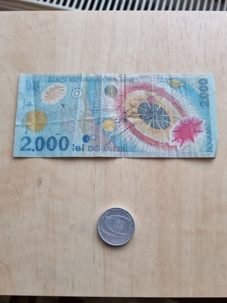 Bancnota 2000 lei moneda 500 lei eclipsa solara 1999 editie limitata