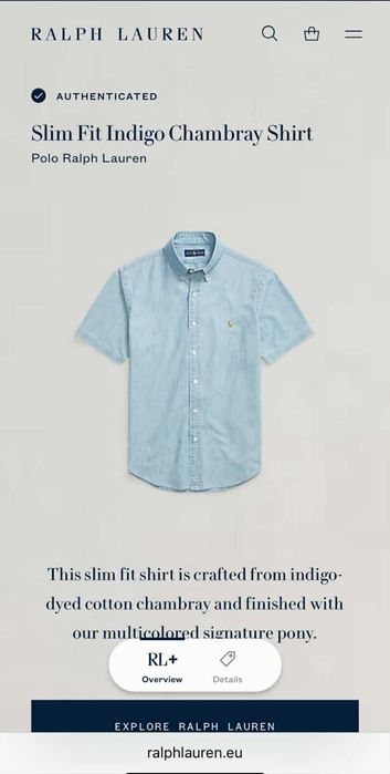 Нова Polo Ralph Lauren Slim Fit Indigo Chambray Shirt - S размер