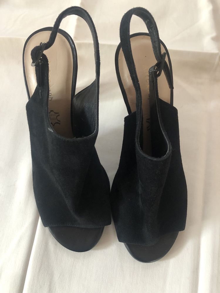 Sandale de dama noi, masura 39, piele intoarsa neagra, toc 9 cm