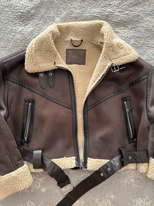 Zara biker кожено яке в кафяво