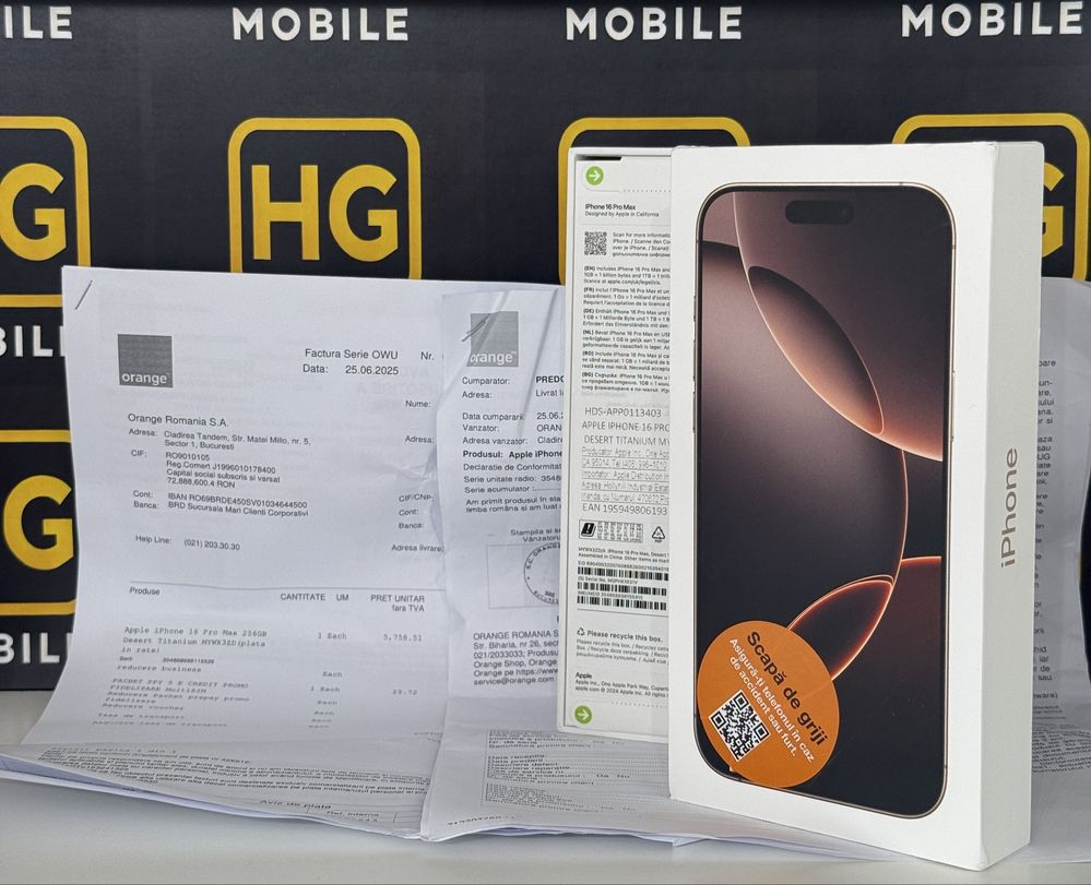 iPhone 16 Pro Max(Desert)-256GB, NOU SIGILAT, Factura+Garantie 2 Ani