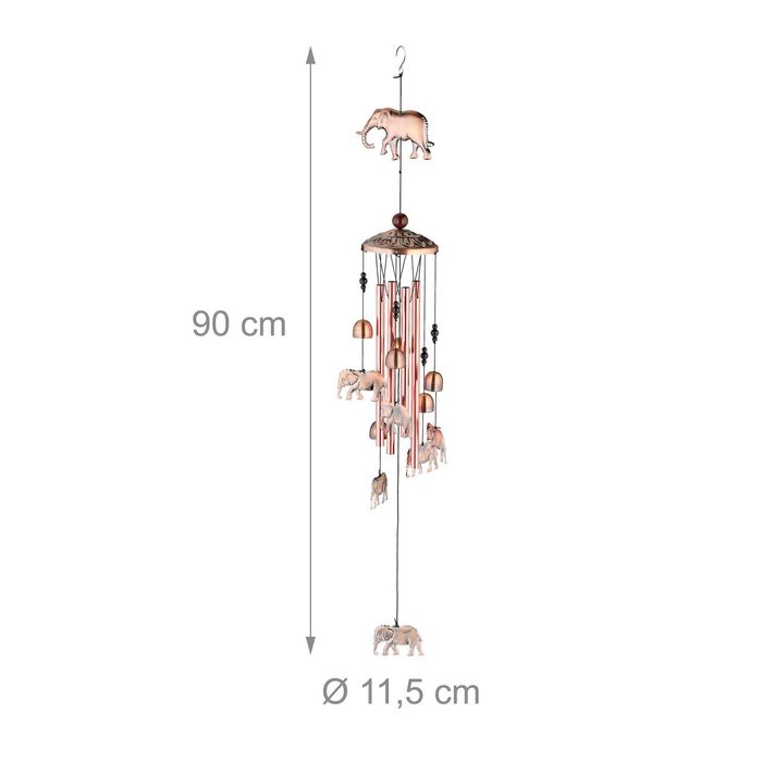 Clopot de vant din metal cu elefanti decor Feng Shui 90 x 11.5 cm