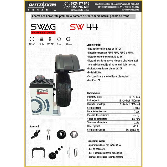 Aparat echilibrat roți SWAG SW44 preluare automată două dimensiuni