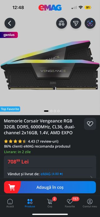 Corsair ddr5 2 seturi fiecare de 32 GB