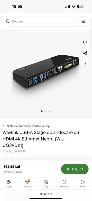 Wavlink USB-A Stație de andocare cu HDMI 2K Ethernet Negru NOU