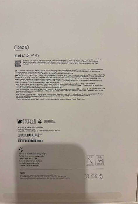 Ipad A16 wifi 128GB A3354 Silver