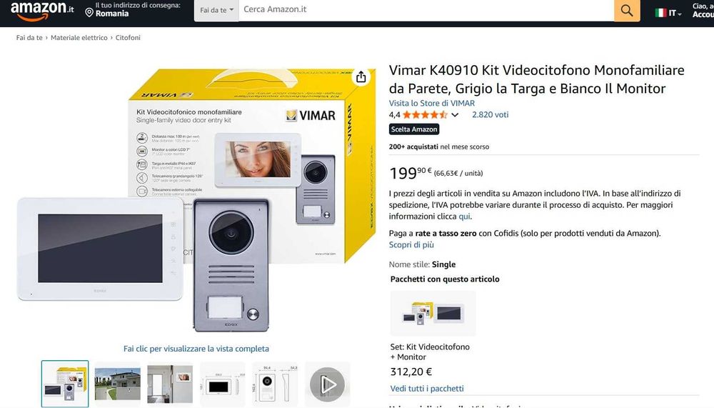Kit de interfon video Vimar K40910 panou de intrare gri și monitor alb