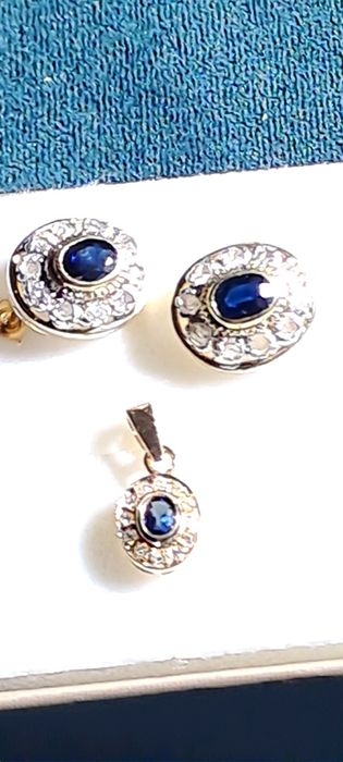 Cercei autentici aur 18 k diamante cu safire