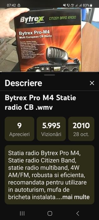 Statie radio a CB Bytrex Pro-M4 nefolosita.Antena Sunker Elite CB115