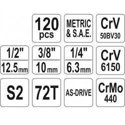 Trusa chei Yato.Tubulare metric +toli.Trusa scule.YT-38801.