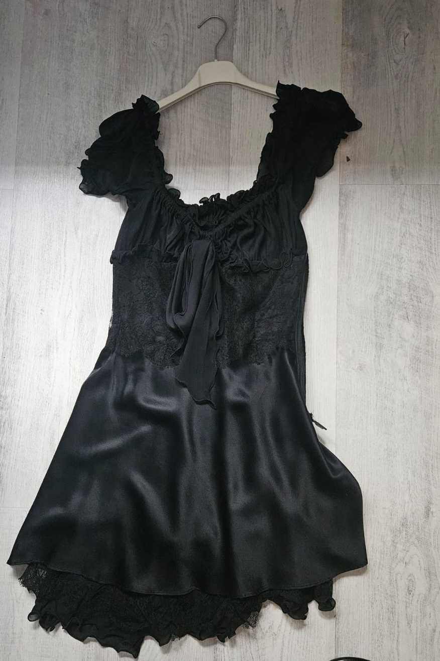 Rochie Moschino din mătase cu aplicații din dantelă - Măr. XS, neagră